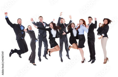 Large group of excited business people