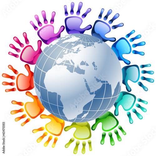 Hands around globe