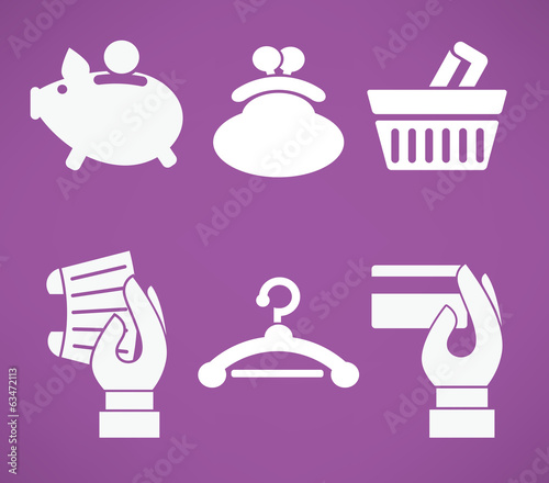 flat banking, money and shopping icons