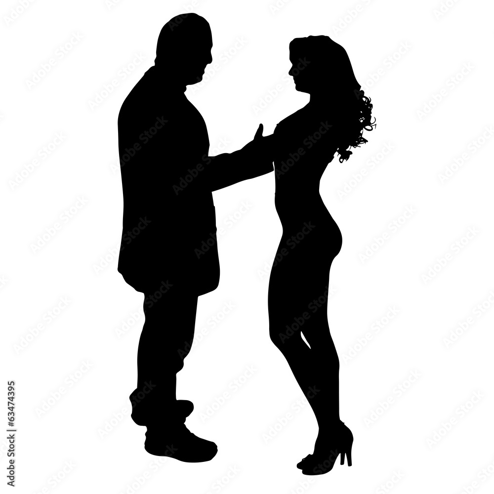 Vector silhouette of a man with a sexy woman.