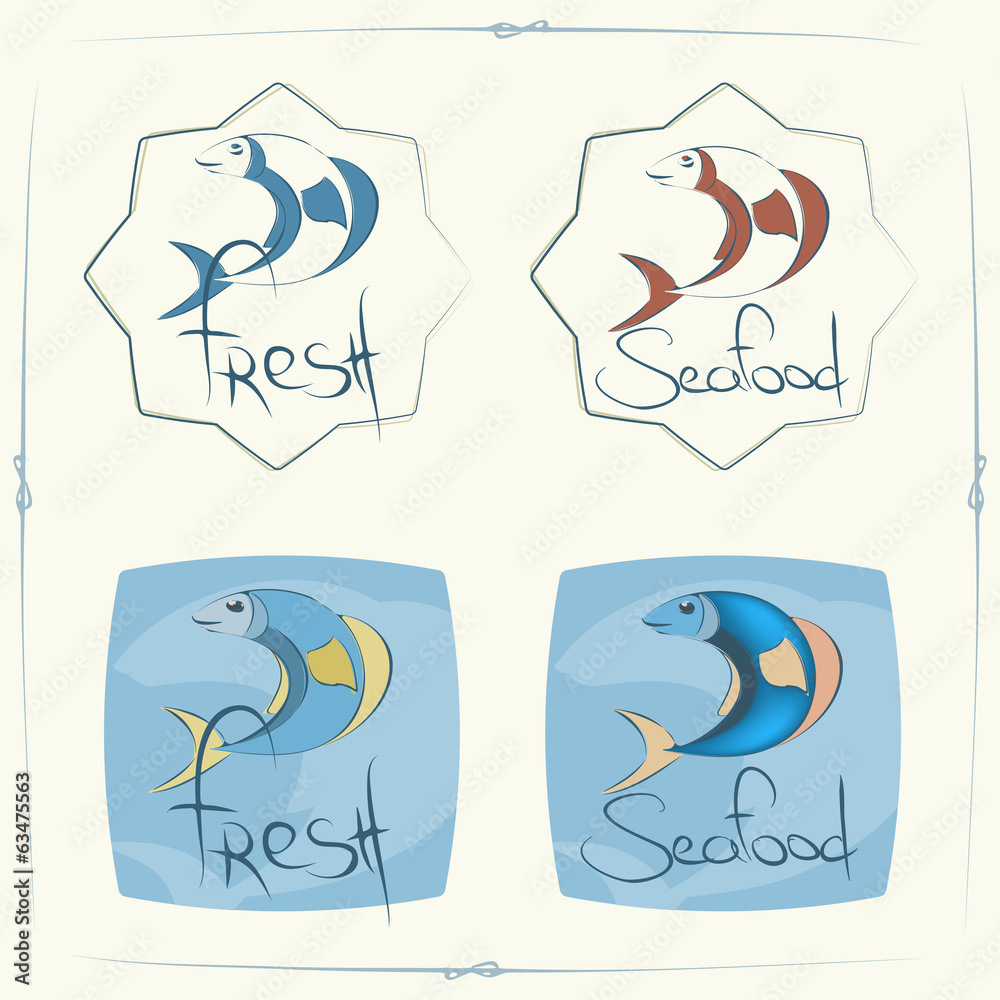 Fototapeta premium set of labels with cartoon fish