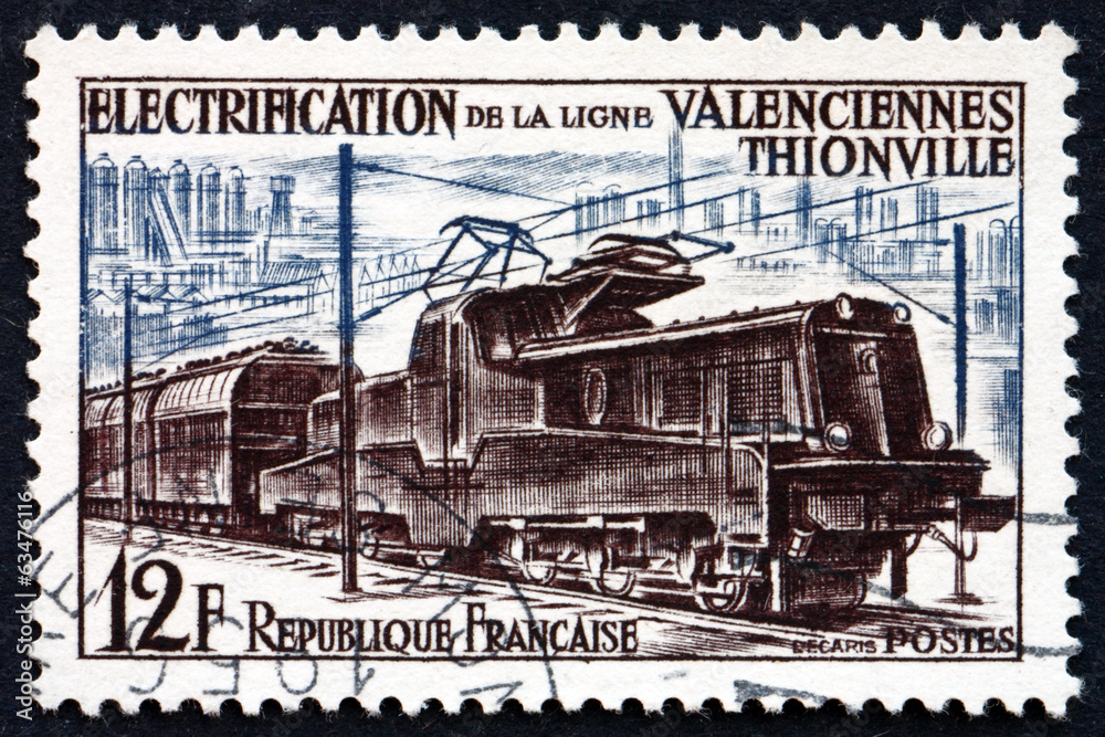 Naklejka premium Postage stamp France 1987 Electric Train