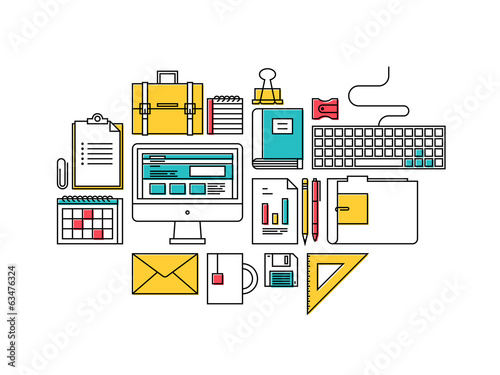 Flat line business development items icons