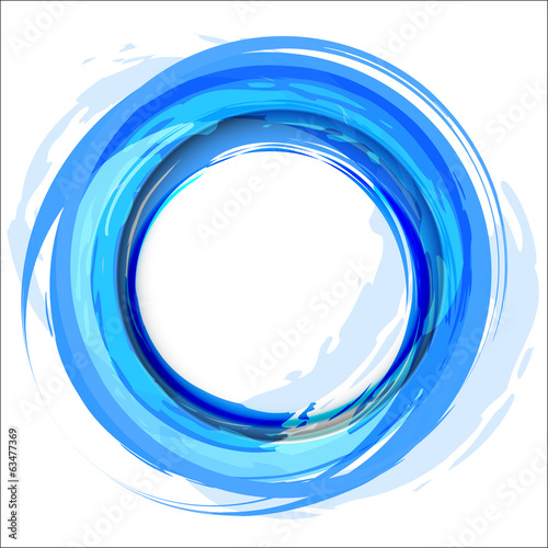 Blue vector background with brush strokes and splashes. Round fr