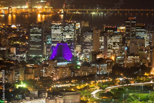 Night aerial view of Centro  Lapa and   athedral. Rio de Janeiro