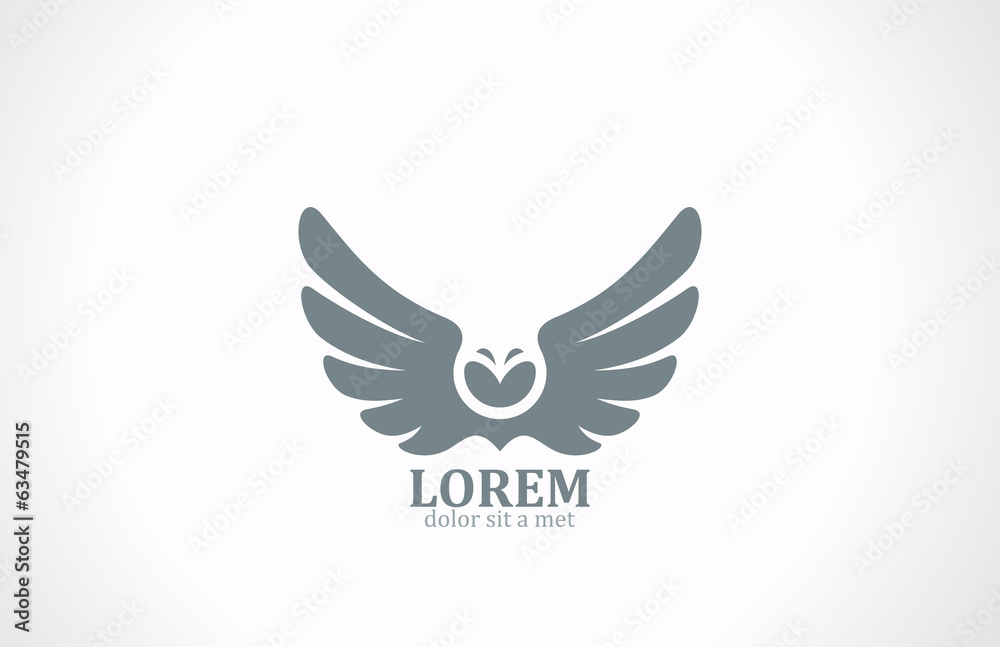 Naklejka premium Bird wings abstract vector logo design. Flying Owl icon
