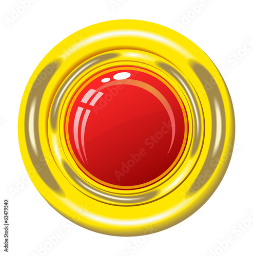Red button in gold frame.