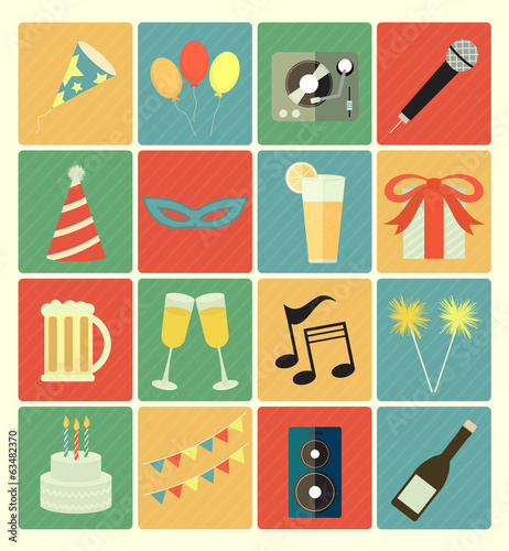 flat icons party set