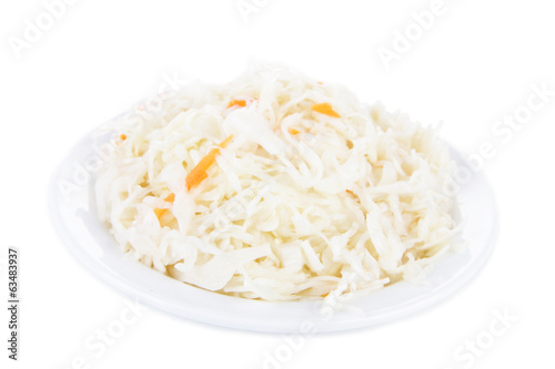 Marinated cabbage (sauerkraut), isolated on white