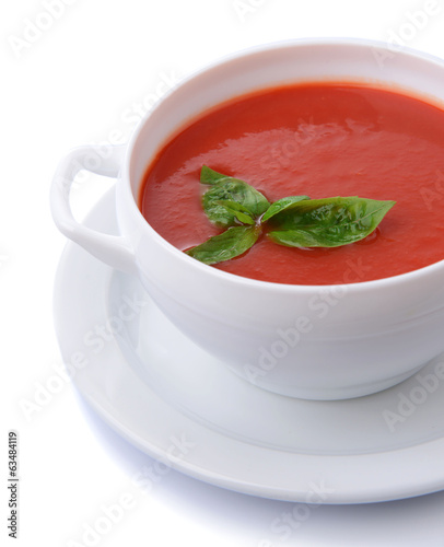 Tasty tomato soup, isolated on white