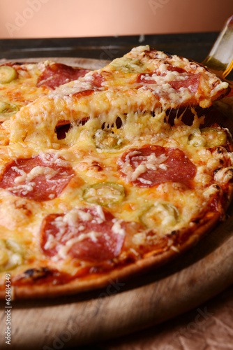 Tasty pizza on table close-up