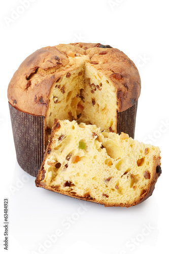 Panettone and slice on white, clipping path