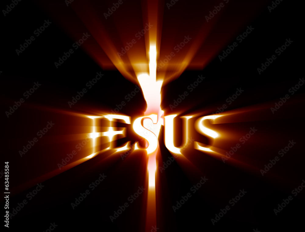 Jesus crucifixion visualized with light rays - obrazy, fototapety, plakaty 