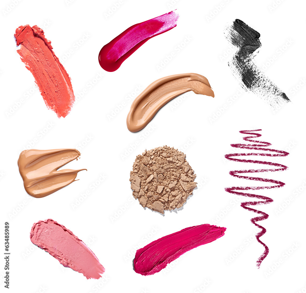 make up beauty lipstick nail polish liquid powder mascara pencil - obrazy, fototapety, plakaty 