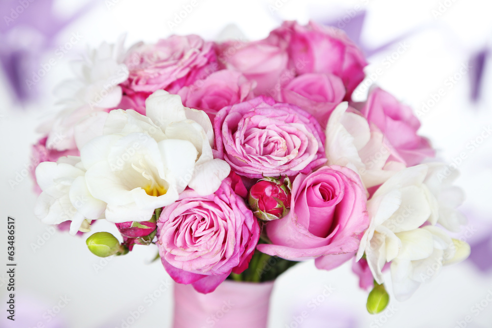 Beautiful wedding bouquet on bright background