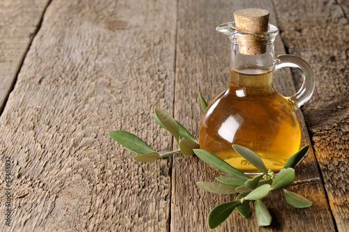 olive oil on a wooden table