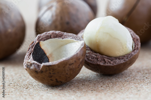 Cracked Macadamia nut, close-up.