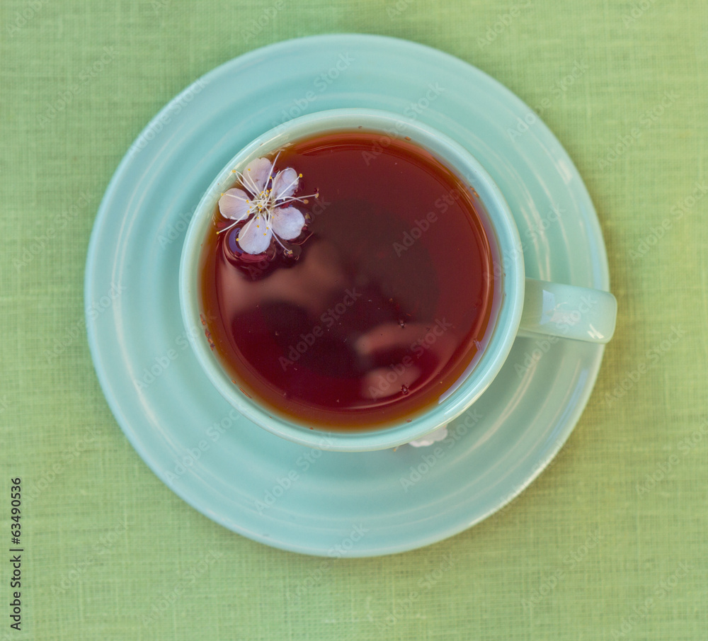 Green cup of tea. View from above Green cup of tea. View from above