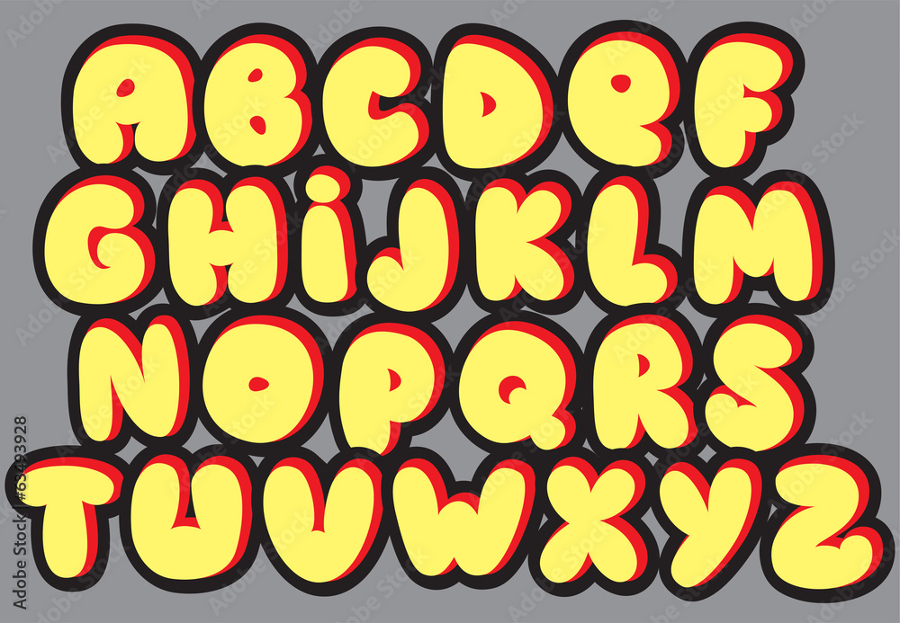 Graffiti font alphabet different letters. Vector
