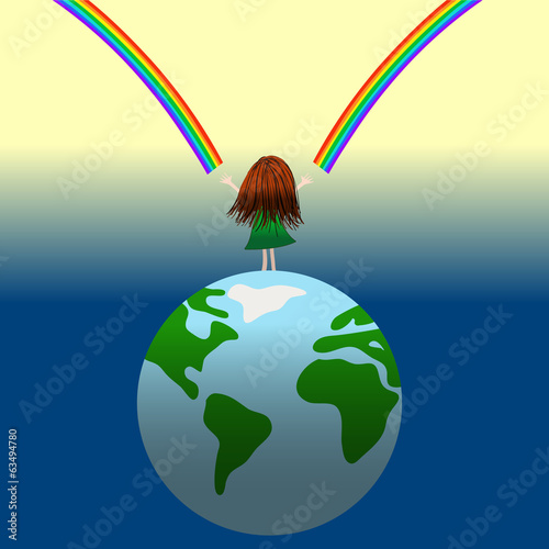 Mädchen mit Regenbögen stehend auf der Erde
