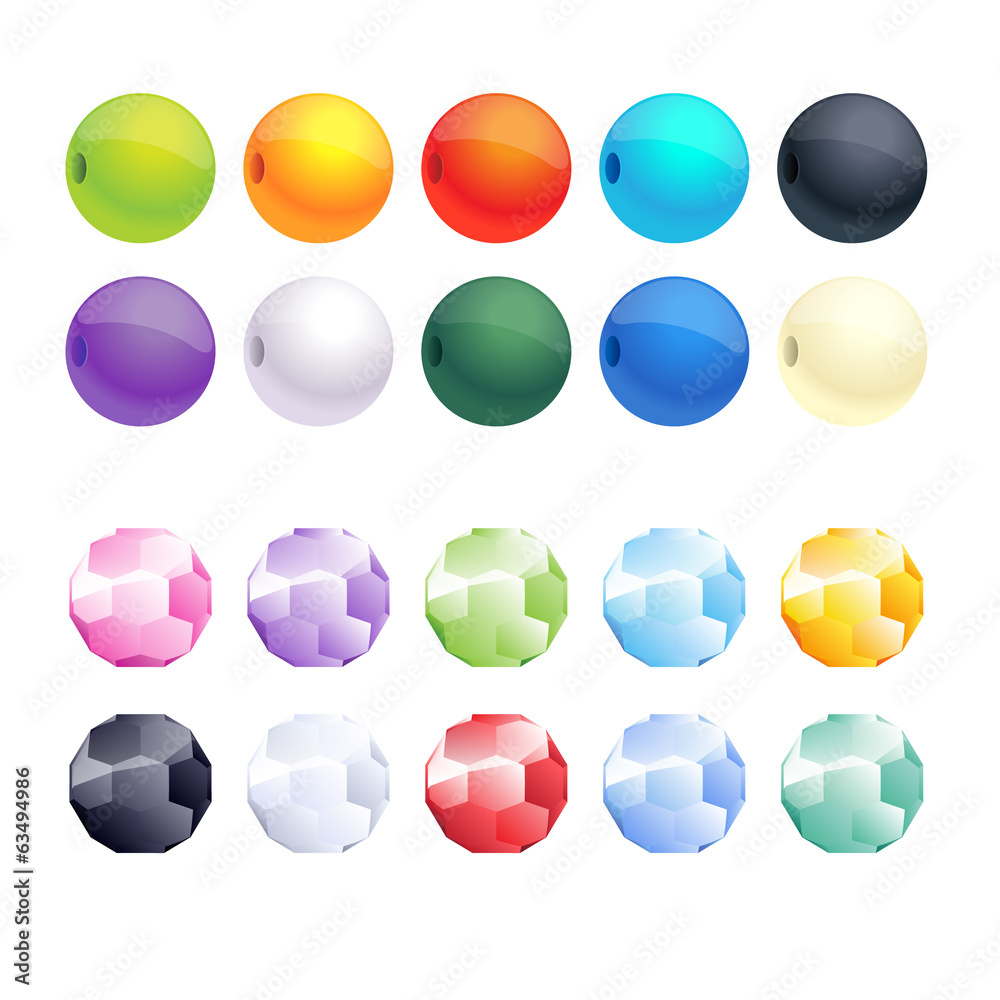 Ταπετσαρία Set of different colorful faceted and round beads.