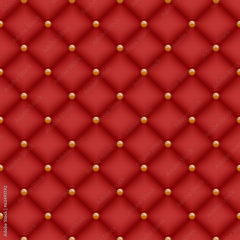 Seamless red quilted background with golden pins. Seamless red quilted background with golden pins.