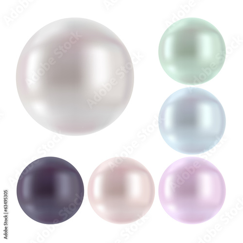 Set of vector round colorful pearls isolated on white back.