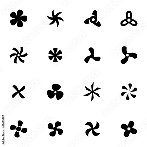 Vector black fans and propellers icons set