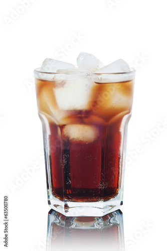 Cola with ice isolated on white
