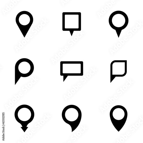 Vector black map pointer icons set