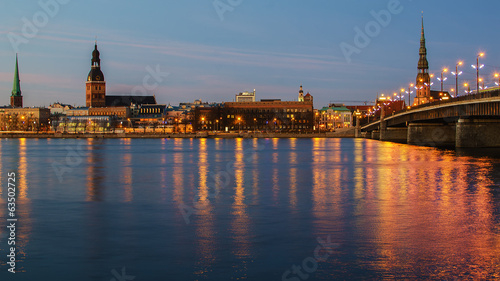 Riga (Latvia) at night. The view from Daugava river