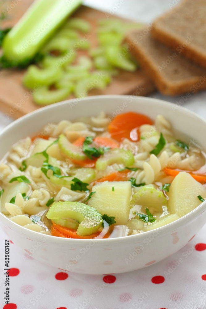 Healthy vegan soup with celery and vegetables Healthy vegan soup with celery and vegetables