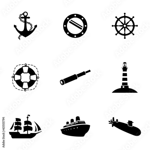 Vector black nautical icons set