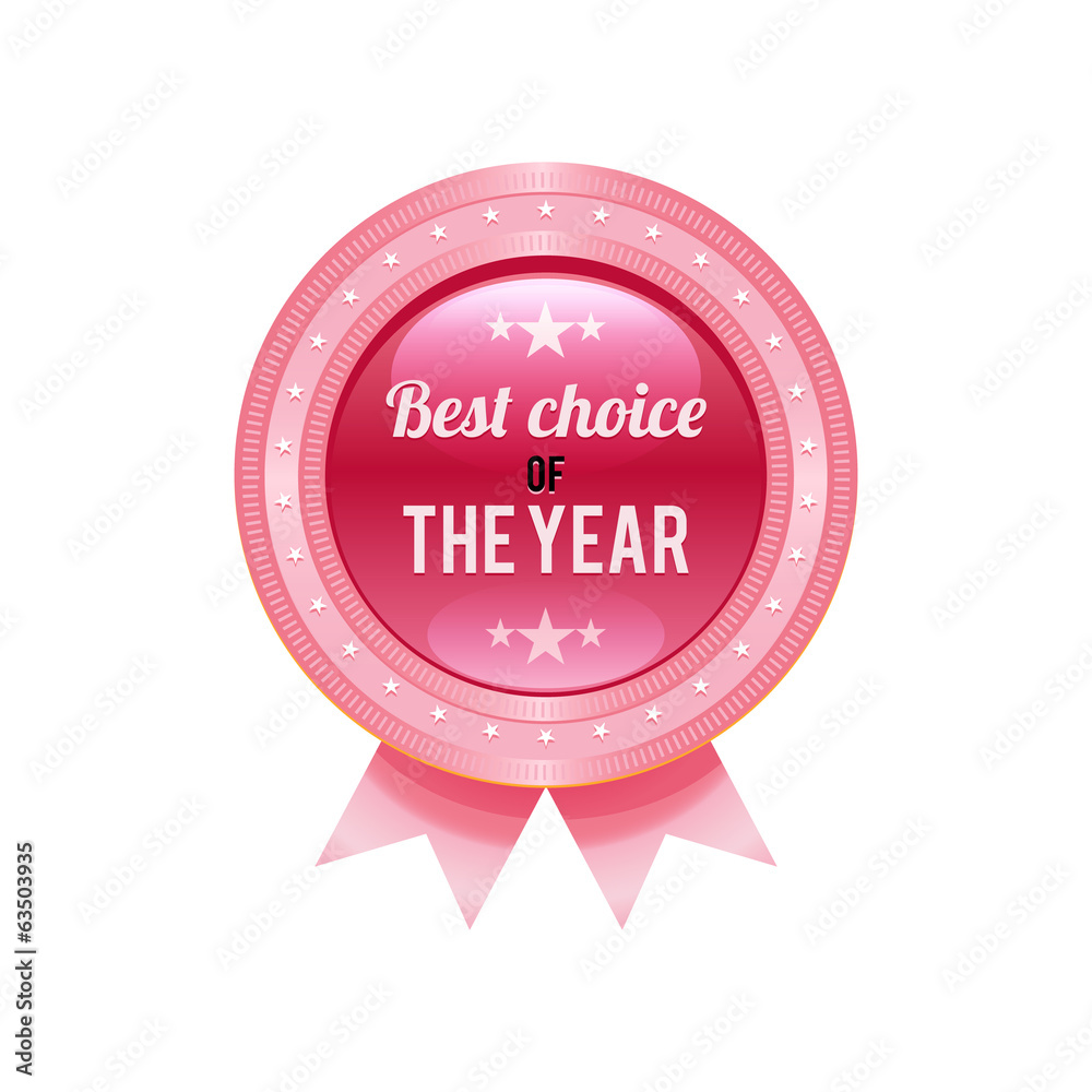 Pink glossy badge on white background. Illustration.