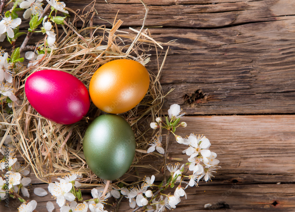 Easter eggs on wood