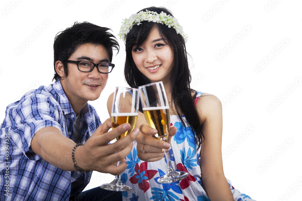 Happy couple with glasses of champagne Happy couple with glasses of champagne