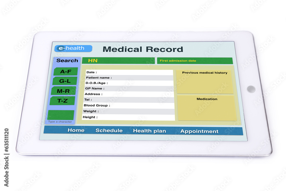Medical record on tablet.