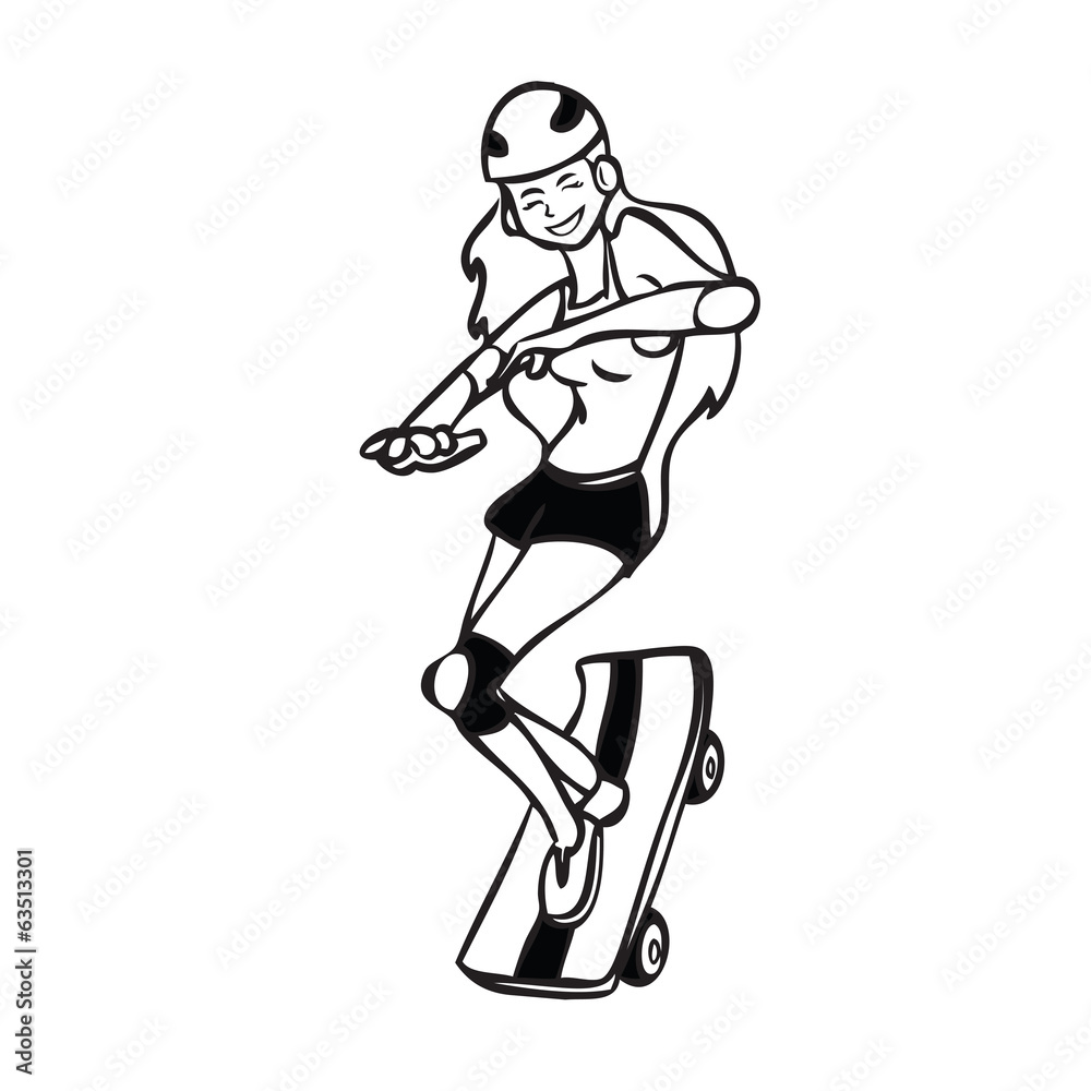 Fototapeta premium Girl playing sketboard BW