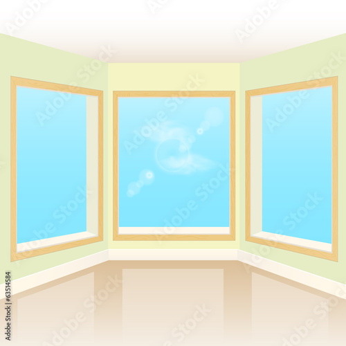 Empty interior room with three windows