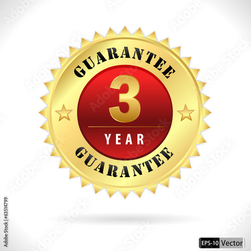 Gold top quality 3 year guarantee badge- vector eps 10