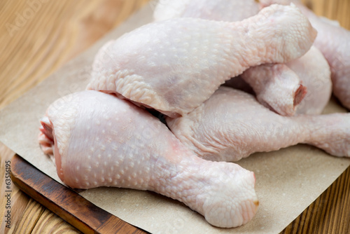 Close-up of raw chicken legs, horizontal shot