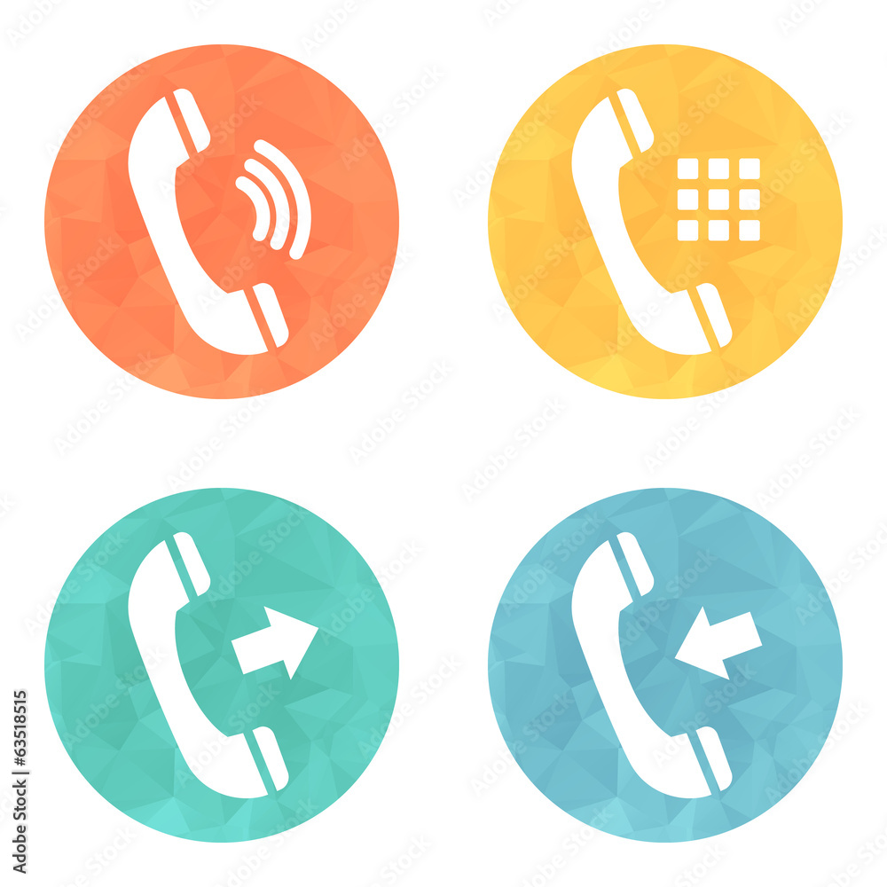 Phone icons set on colored buttons background. Phone icons set on colored buttons background.