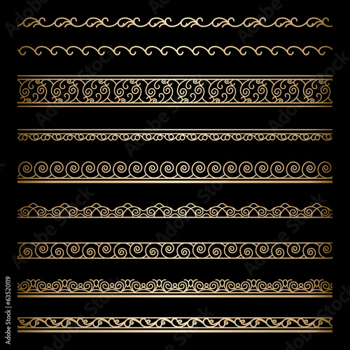 Set of vintage gold wavy borders on black