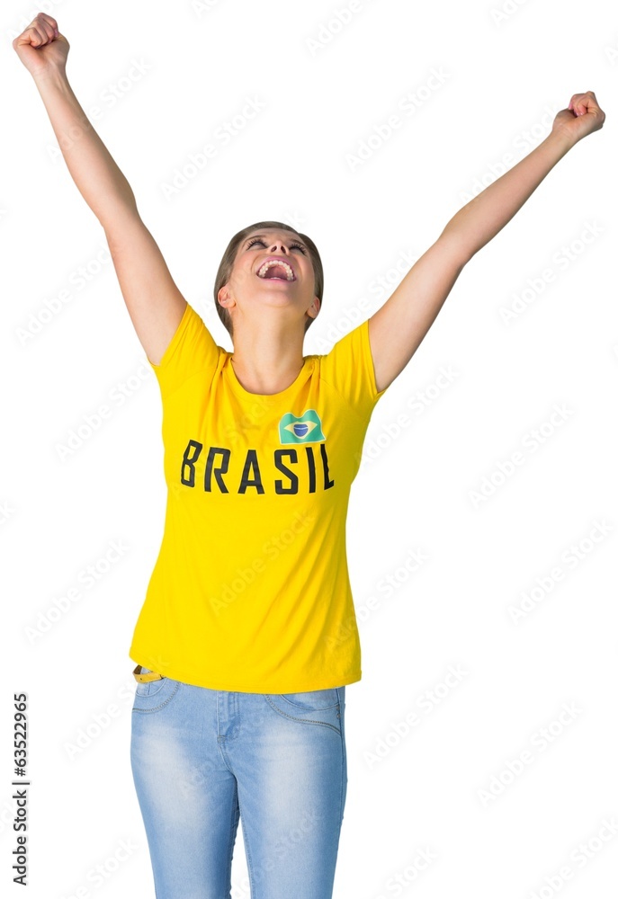 Excited football fan in brasil tshirt