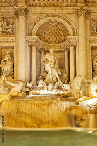 Detail of the Trevi Fountain by night, Rome, Italy