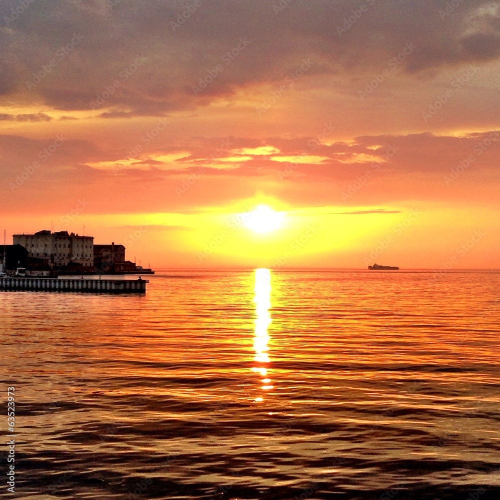 sunset view at Trieste's harbor