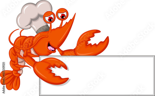Cartoon Chef lobster with blank sign