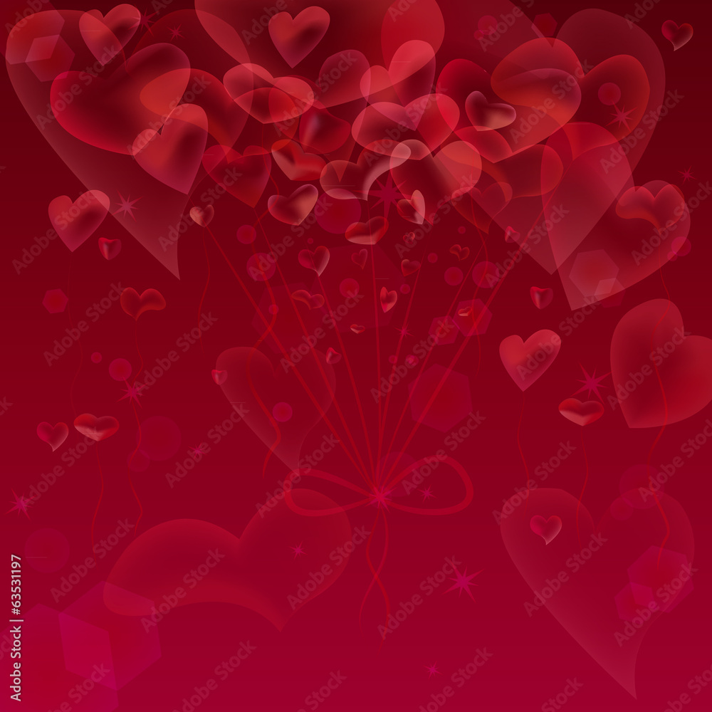 Red hearts bubbles abstract background