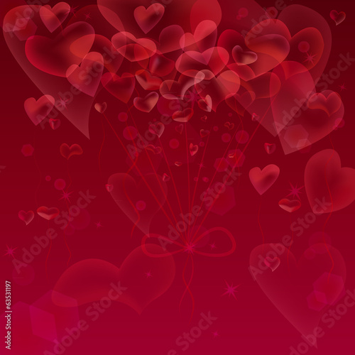 Red hearts bubbles abstract background