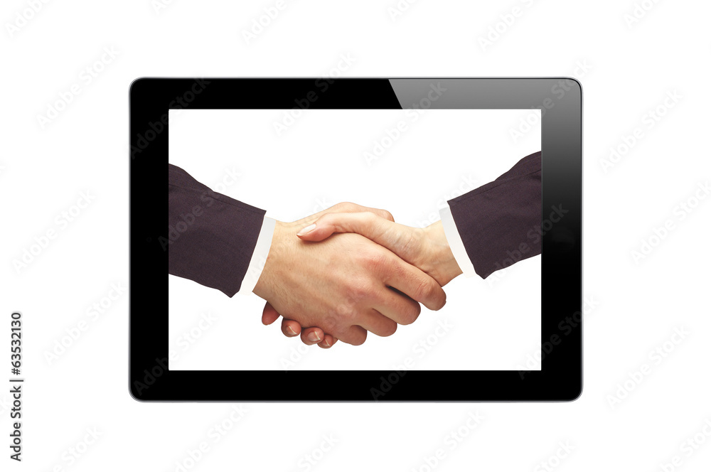 Black Touch Screen Tablet and handshaking Black Touch Screen Tablet and handshaking